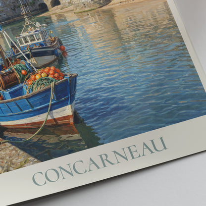 Concarneau Brittany Travel Poster: Ville Close and Fishing Boats Art Print