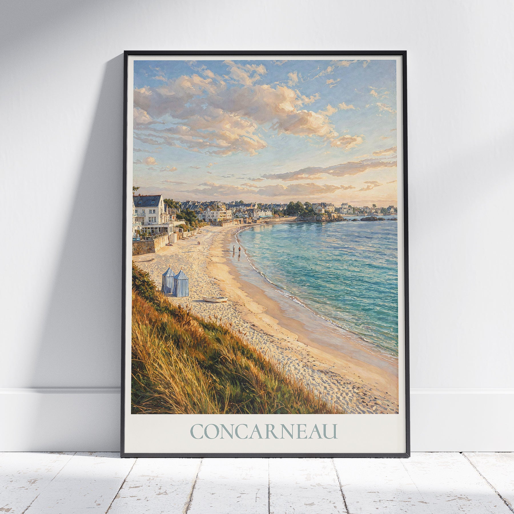 Concarneau Brittany Travel Poster: Plage des Sables Blancs Painted Art Print