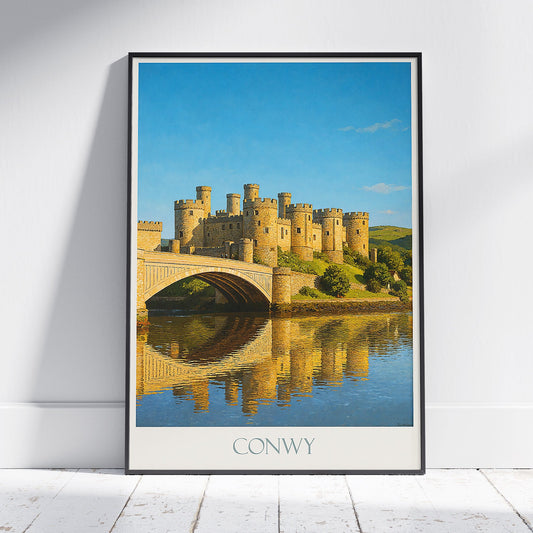 Conwy Castle Travel Poster, Wales Castle Art ~ Historic UK Landscape Print | Scenic European Wall Decor