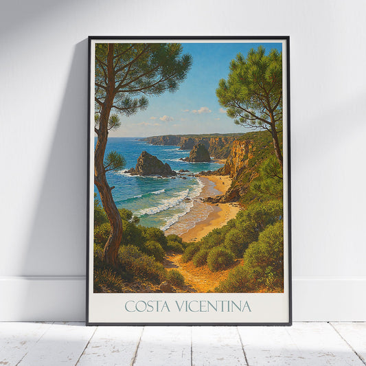 Costa Vicentina Travel Poster, Wild Atlantic Coast ~ Portugal Beach Cliff Art Print | Coastal Home Decor Gift
