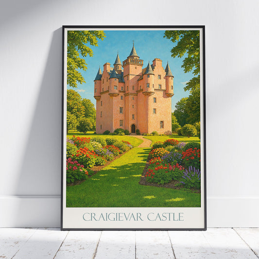 Craigievar Castle Travel Poster | Scotland Castle Art Print | Radiant Scottish Wall Decor
