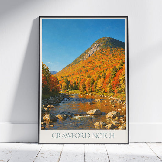 Crawford Notch New Hampshire Travel Poster | Autumn Fall Foliage Painting Print | White Mountains Scenic Art