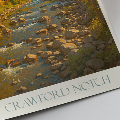 Crawford Notch Travel Poster, New Hampshire Autumn Landscape | White Mountains Fall Foliage Art Print | Scenic Mountain Wall Decor