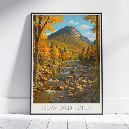 Crawford Notch Travel Poster, New Hampshire Autumn Landscape | White Mountains Fall Foliage Art Print | Scenic Mountain Wall Decor