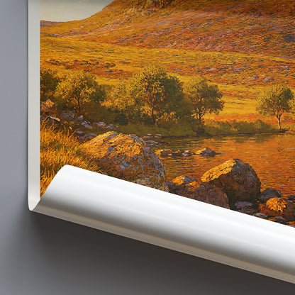 Cregennan Lakes Boathouse Travel Poster | Snowdonia Wales Art Print | UK Lake Painting | Mountain Landscape Wall Art