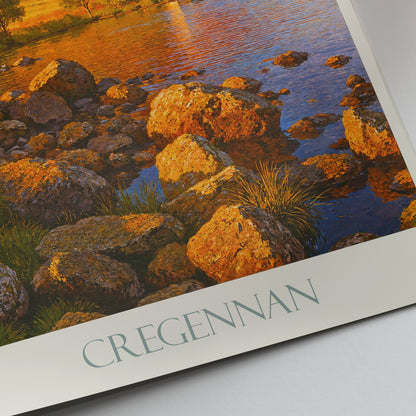 Cregennan Lakes Boathouse Travel Poster | Snowdonia Wales Art Print | UK Lake Painting | Mountain Landscape Wall Art