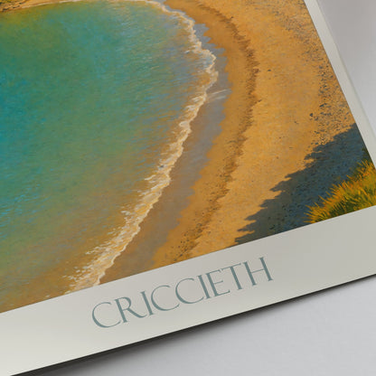Criccieth Castle Travel Poster, Wales Beach Art Print | Coastal Town Wall Decor | UK Landmark Gift