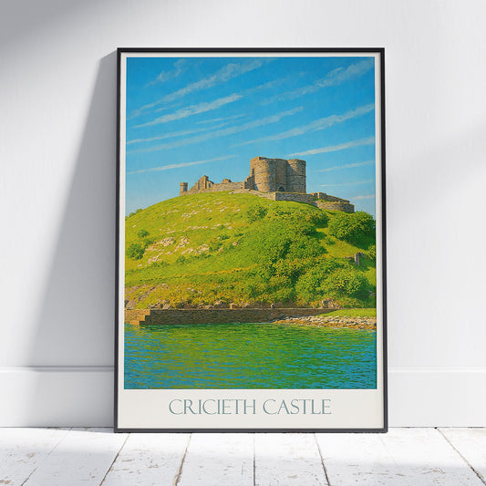Cricieth Castle Travel Poster, Wales Historic Art Print ~ Welsh Castle Wall Art | UK Coastal Landscape Decor