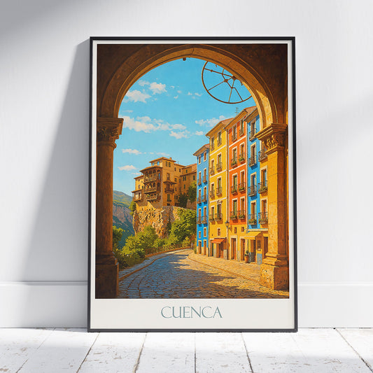Cuenca Travel Poster | Spain Hanging Houses Art Print | Vibrant Cityscape Wall Decor | Unique Home Gift