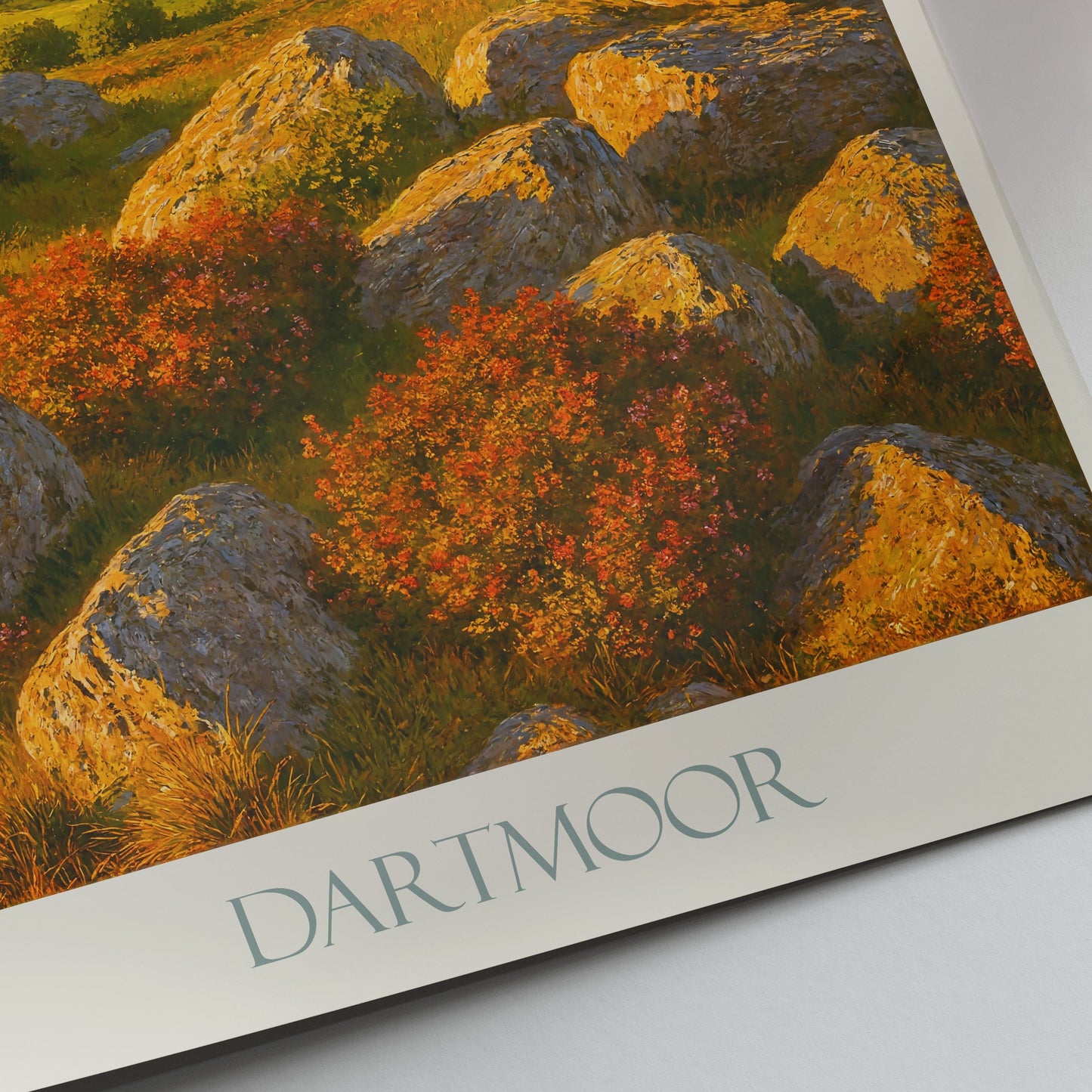 Dartmoor Travel Poster, English Moorland View ~ Golden Hour Landscape Art Print & Home Decor | UK Nature Wall Art