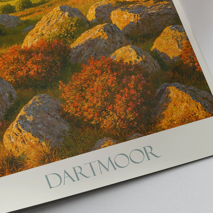 Dartmoor Travel Poster, English Moorland View ~ Golden Hour Landscape Art Print & Home Decor | UK Nature Wall Art