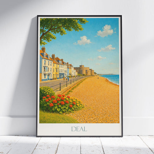 Deal Kent Travel Poster, Coastal View & Castle ~ England Vintage Style Wall Art Print | Beach Home Decor Gift