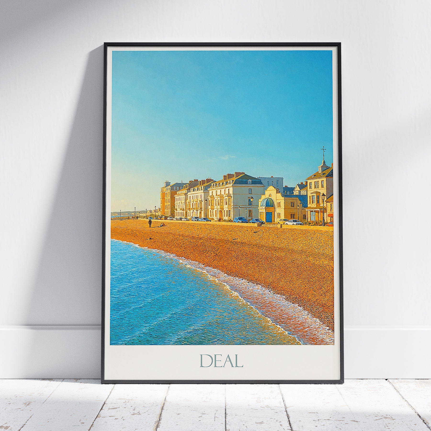 Deal Beachfront Travel Poster | Kent England Seaside Painted Art Print | Evening Coastal Scene Wall Decor | UK Gift