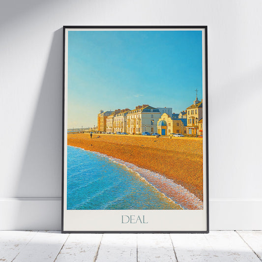 Deal Beachfront Travel Poster | Kent England Seaside Painted Art Print | Evening Coastal Scene Wall Decor | UK Gift