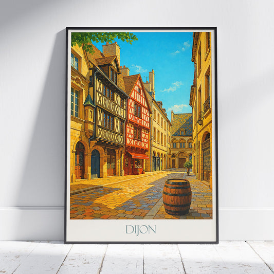Dijon Travel Poster, Half-Timbered Street Art | France Cityscape Wall Art Print | European Home Decor Gift