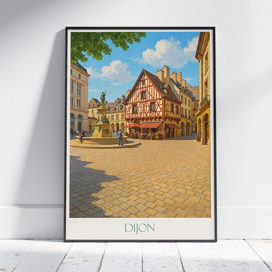 Dijon Travel Poster, Half-Timbered Street Art Print ~ Historic French City Home Decor | Charming Old Town Wall Art