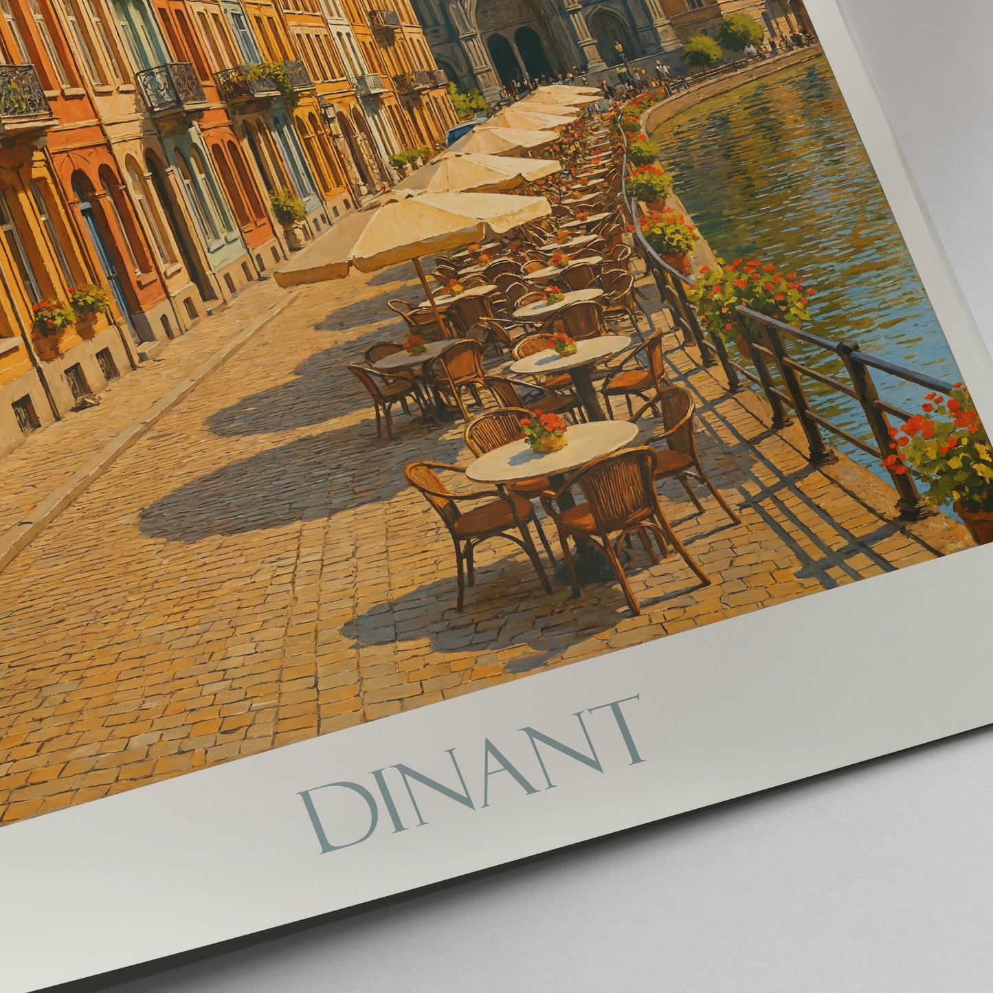 Dinant Belgium Travel Poster | Picturesque Street & Meuse River Cafe Art Print | Historic City Wall Decor | Personalized Gift