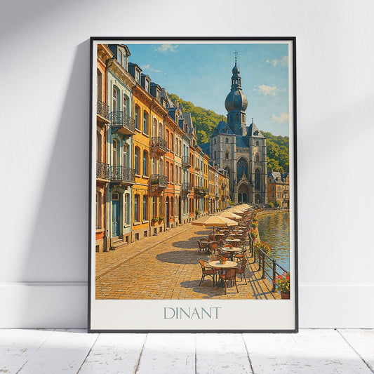 Dinant Belgium Travel Poster | Picturesque Street & Meuse River Cafe Art Print | Historic City Wall Decor | Personalized Gift