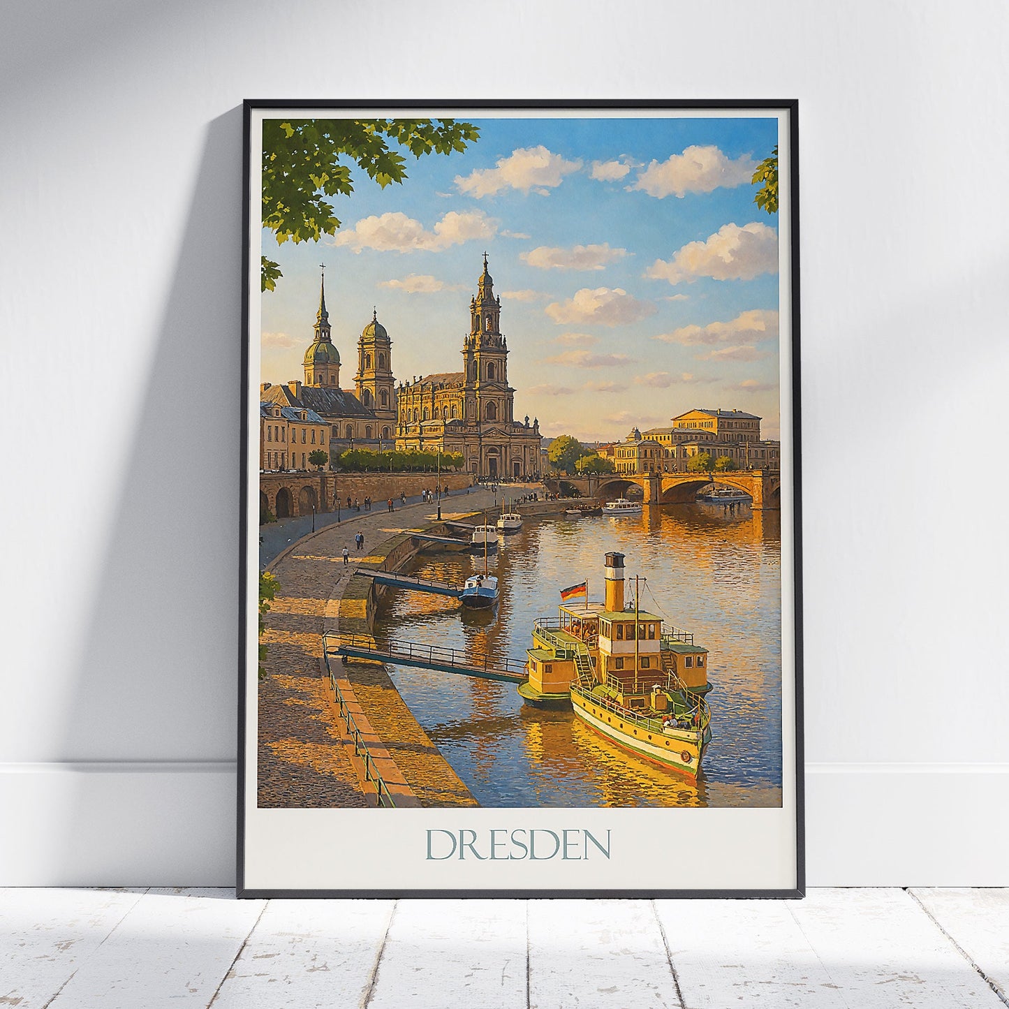 Dresden Travel Poster, Elbe River View ~ Germany Old Town Art Print & Home Decor | European Cityscape Gift