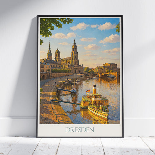 Dresden Travel Poster, Elbe River View ~ Germany Old Town Art Print & Home Decor | European Cityscape Gift