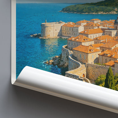 Dubrovnik Travel Poster | Sunlit Old Town Street Art Print | Croatia Vacation Wall Art | Historic City Home Decor