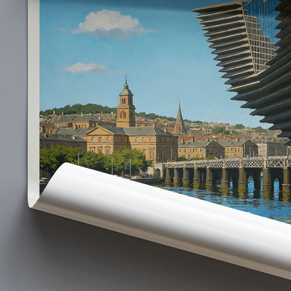 Dundee Travel Poster, V&A Dundee | Tay Rail Bridge ~ Scotland Cityscape Art Print | Modern Home Decor | Unique UK Gift