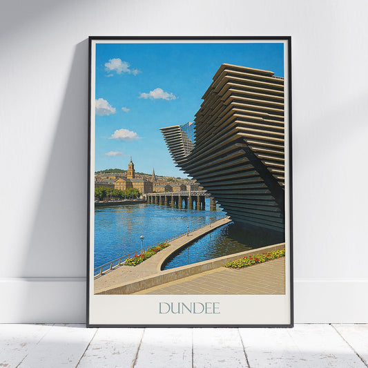 Dundee Travel Poster, V&A Dundee | Tay Rail Bridge ~ Scotland Cityscape Art Print | Modern Home Decor | Unique UK Gift