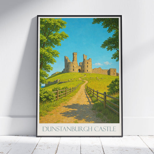 Dunstanburgh Castle Travel Poster, Northumberland England | Historic Ruin Art Print & Home Decor | UK Vacation Gift