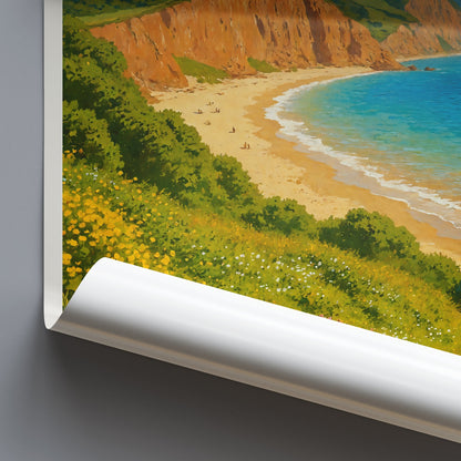 East Devon Travel Poster | Jurassic Coast Beach Art Print | Coastal UK Landscape | Summer Vacation Gift