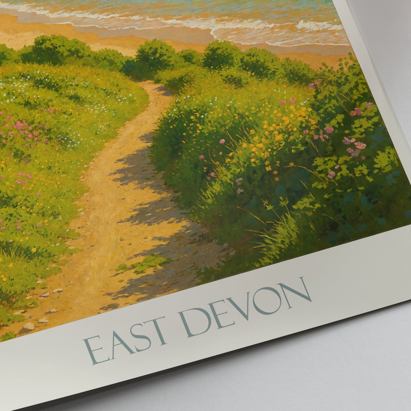 East Devon Travel Poster | Jurassic Coast Beach Art Print | Coastal UK Landscape | Summer Vacation Gift