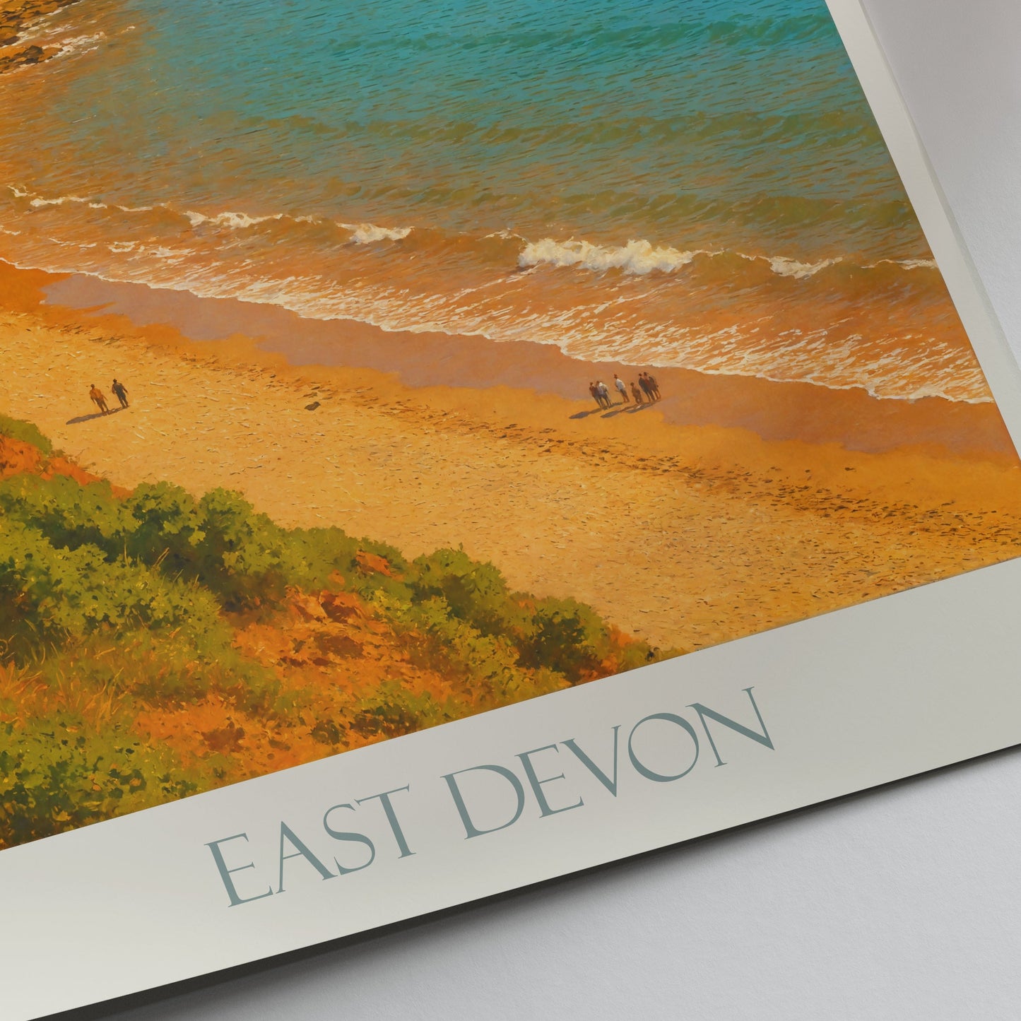 East Devon Travel Poster | Red Cliffs UK Art Print | Jurassic Coast Painted Wall Art | Coastal Landscape Decor Gift