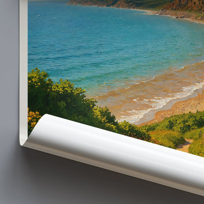 East Devon Travel Poster | England Coastal Landscape Art Print | UK Beach Cliff Wall Decor | Summer Vacation Gift