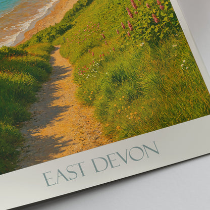East Devon Travel Poster | England Coastal Landscape Art Print | UK Beach Cliff Wall Decor | Summer Vacation Gift