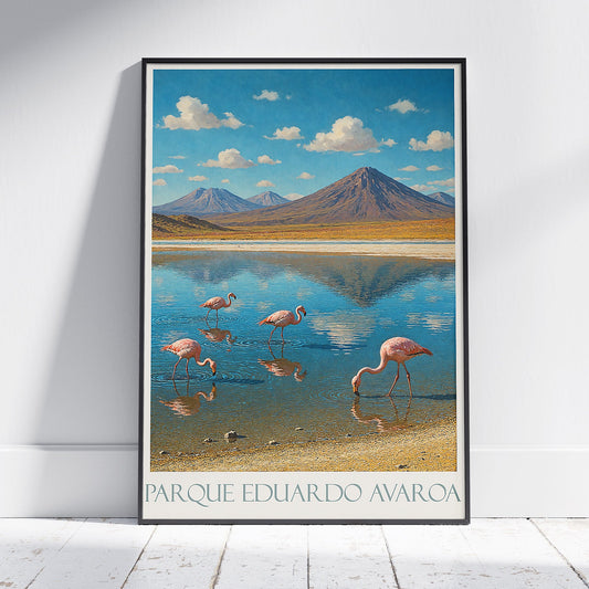 Eduardo Avaroa Travel Poster | Bolivia Flamingo Art Print | Andean Landscape Wall Decor | South America Nature Lover Gift