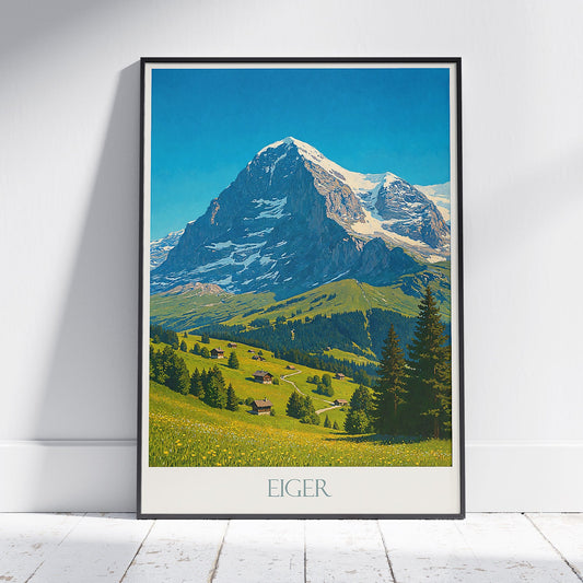 Eiger Switzerland Travel Poster, Majestic Alpine Peak Art Print | Swiss Mountain Landscape Decor | Vintage Travel Wall Art