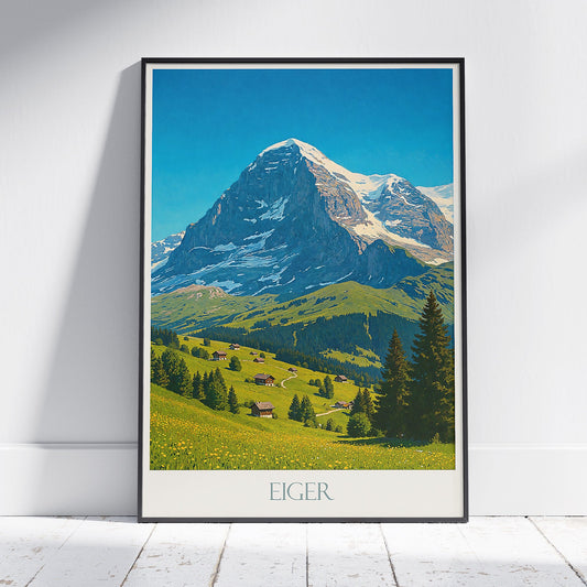Eiger Switzerland Travel Poster | Majestic Alps Mountain Art Print | Vintage Swiss Alpine Landscape Wall Art | Scenic Home Decor