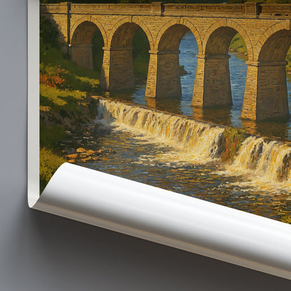 Elan Valley Travel Poster | Golden Arches Viaduct Welsh Landscape Print | UK Nature Art Decor | United Kingdom Wall Art