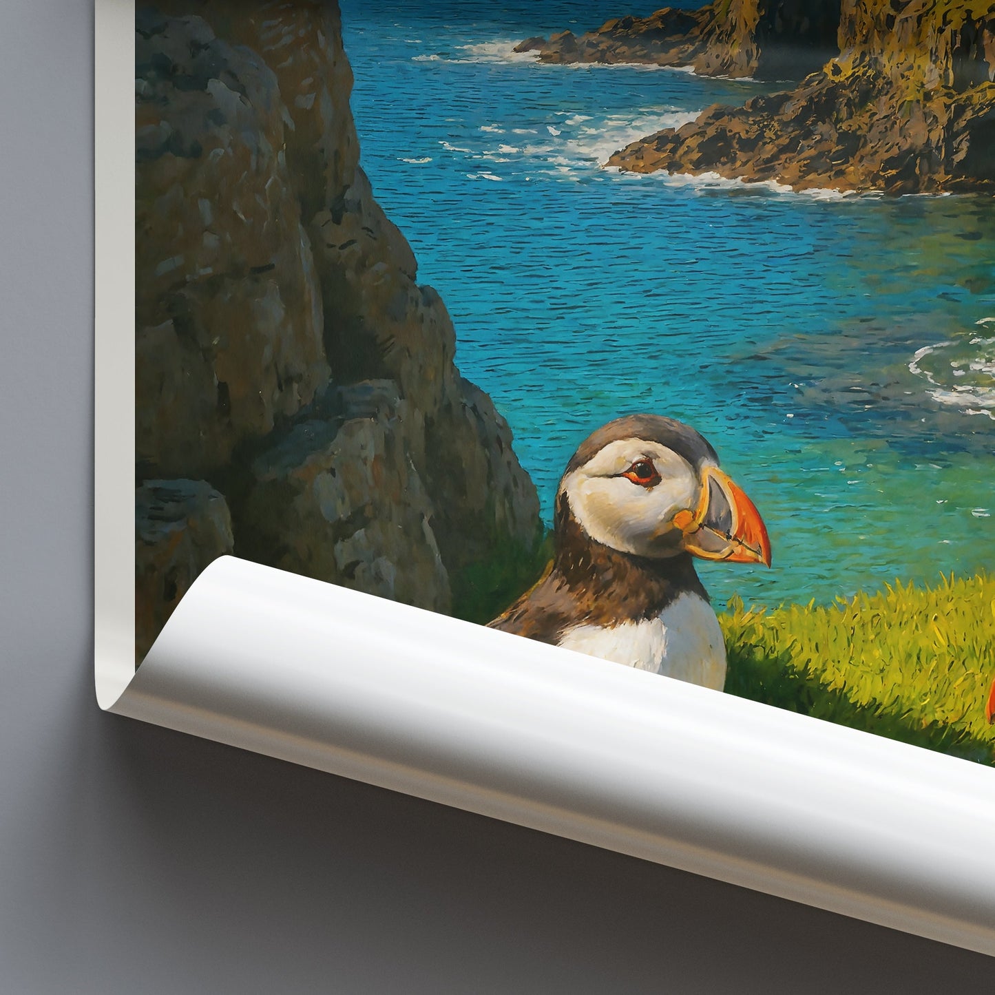 Farne Islands Puffins Travel Poster | Coastal Bird Art Print | UK Wildlife Wall Decor | Unique Nature Lover Gift