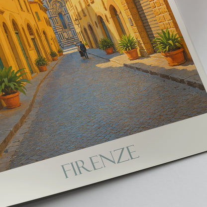 Florence Italy Travel Poster, Charming Florentine Alleyway | Duomo View Art Print | Tuscan Cityscape Home Decor