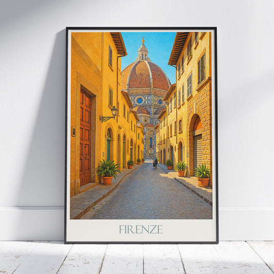 Florence Italy Travel Poster, Charming Florentine Alleyway | Duomo View Art Print | Tuscan Cityscape Home Decor