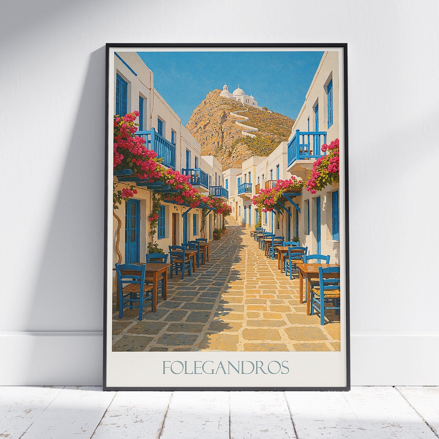 Folegandros Travel Poster, Charming Street Art | Greek Island Decor | Panagia Church Print | Greece Wall Art