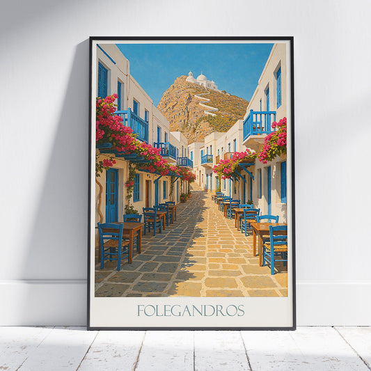 Folegandros Travel Poster, Charming Street Art | Greek Island Decor | Panagia Church Print | Greece Wall Art