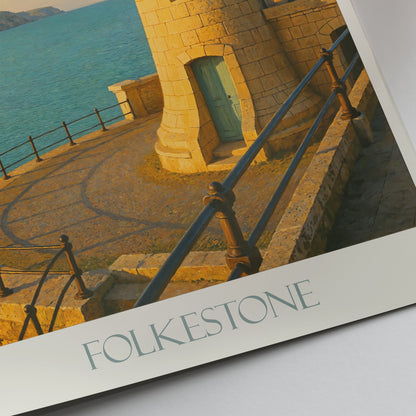 Folkestone Lighthouse Travel Poster | East Cliff Lighthouse Print | Kent Coast Wall Art | UK Seascape Home Decor