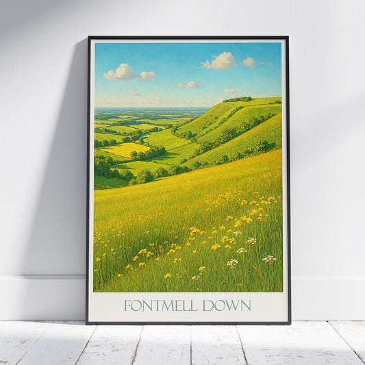 Fontmell Down Travel Poster, Dorset Countryside Art Print | English Landscape Wall Decor | Vintage Style Home Gift