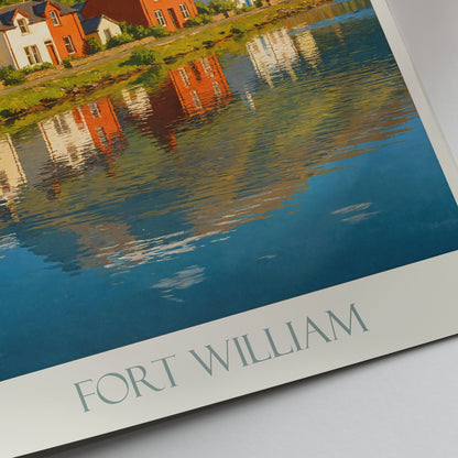 Fort William Travel Poster, Scottish Highlands Art Print | Colourful Scottish Lochside Painting | Scotland Wall Decor Gift