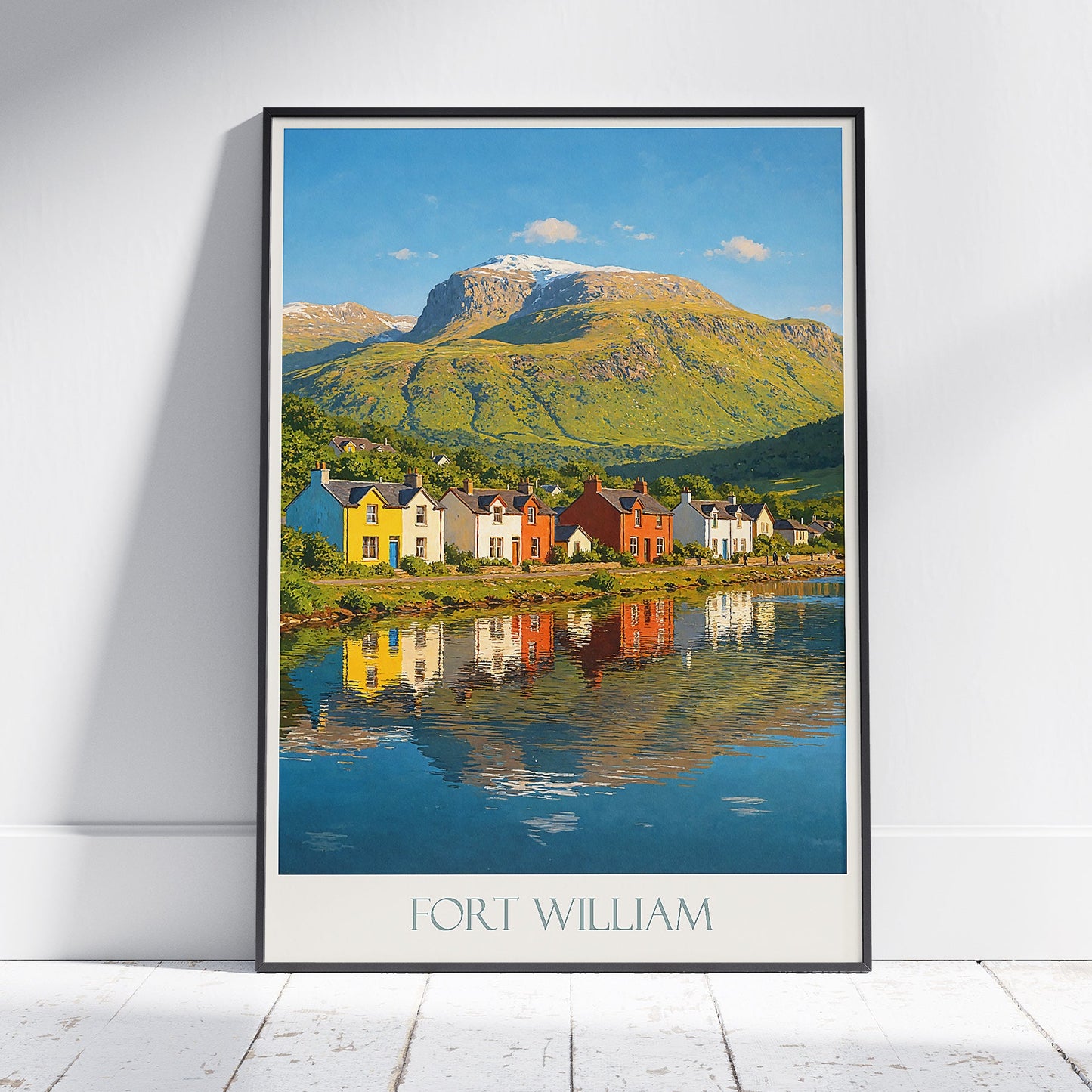 Fort William Travel Poster, Scottish Highlands Art Print | Colourful Scottish Lochside Painting | Scotland Wall Decor Gift