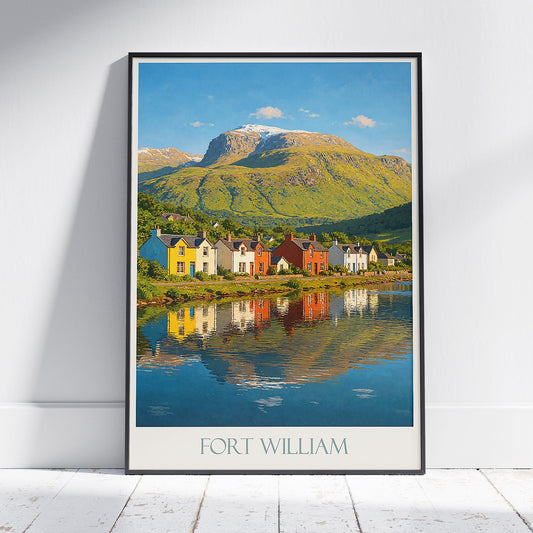 Fort William Travel Poster, Scottish Highlands Art Print | Colourful Scottish Lochside Painting | Scotland Wall Decor Gift
