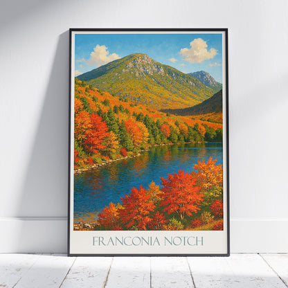 Franconia Notch Travel Poster, New Hampshire Fall Foliage Art | Autumn Landscape Print & Home Decor | Nature Lover Gift
