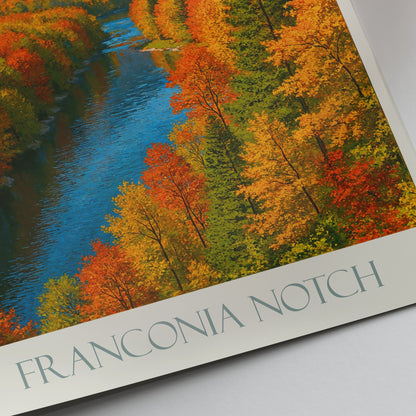 Franconia Notch Travel Poster, New Hampshire Autumn Foliage Art | White Mountains Landscape Print | Fall Home Decor Gift