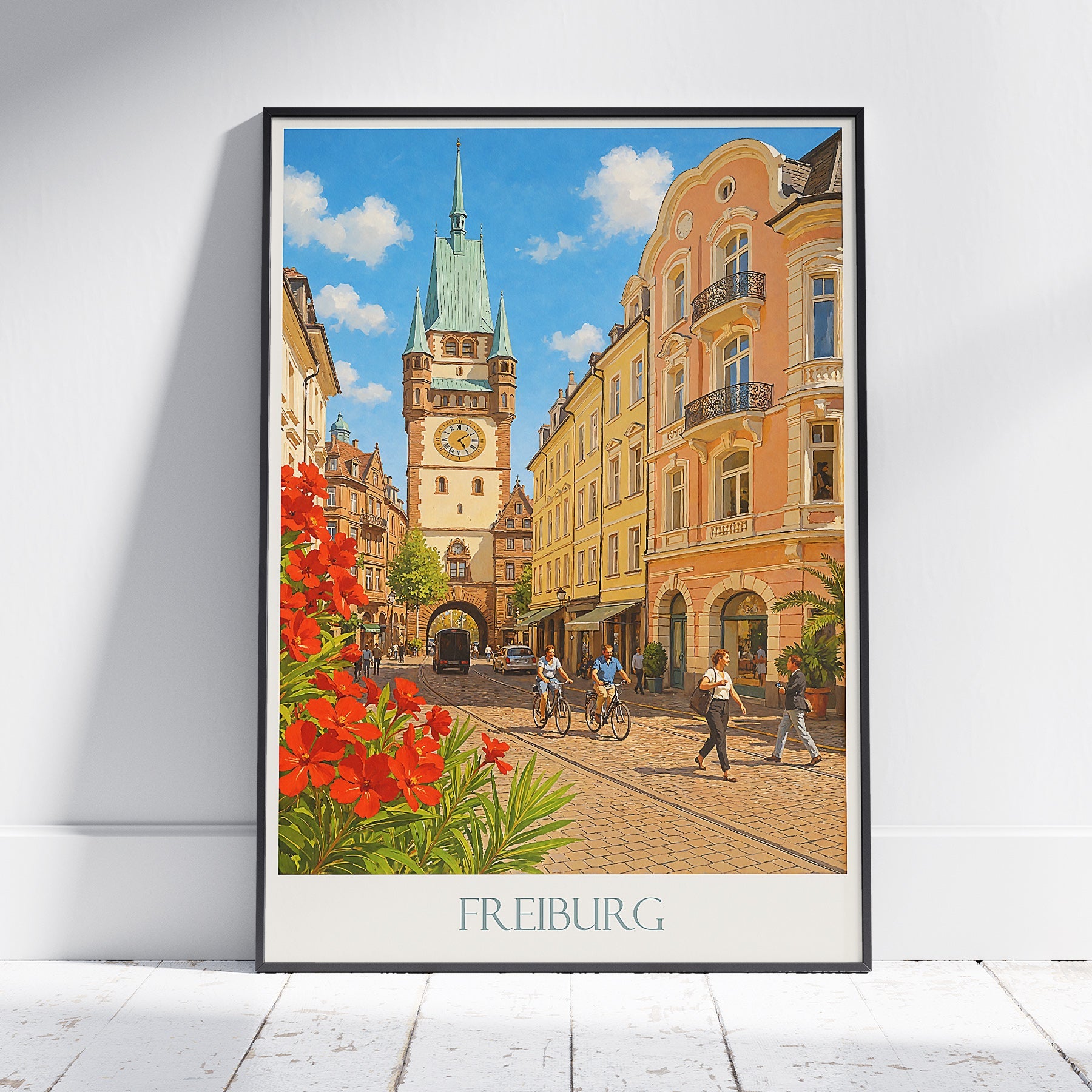 Freiburg Travel Poster, Germany Historic City Art | Schwabentor Gate Print & Old Town Wall Decor